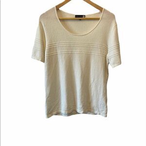 Cream Knit Short Sleeve Scoop Neck Loose Fit Dressy Top L